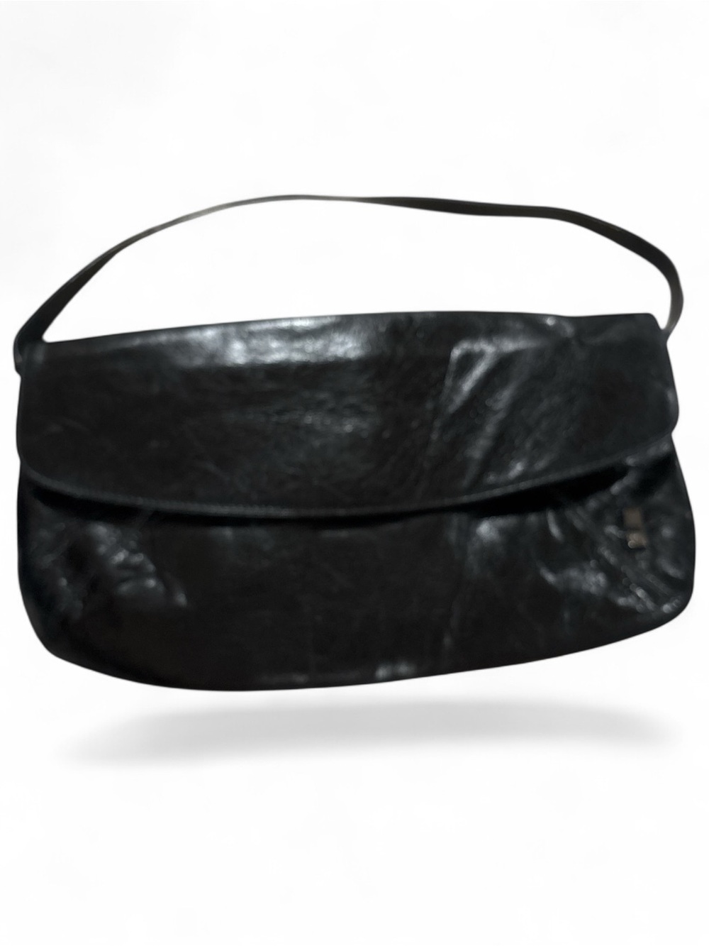 Helen Welsh Vintage Black Leather Convertible Clutch, Colorful Interior Lining